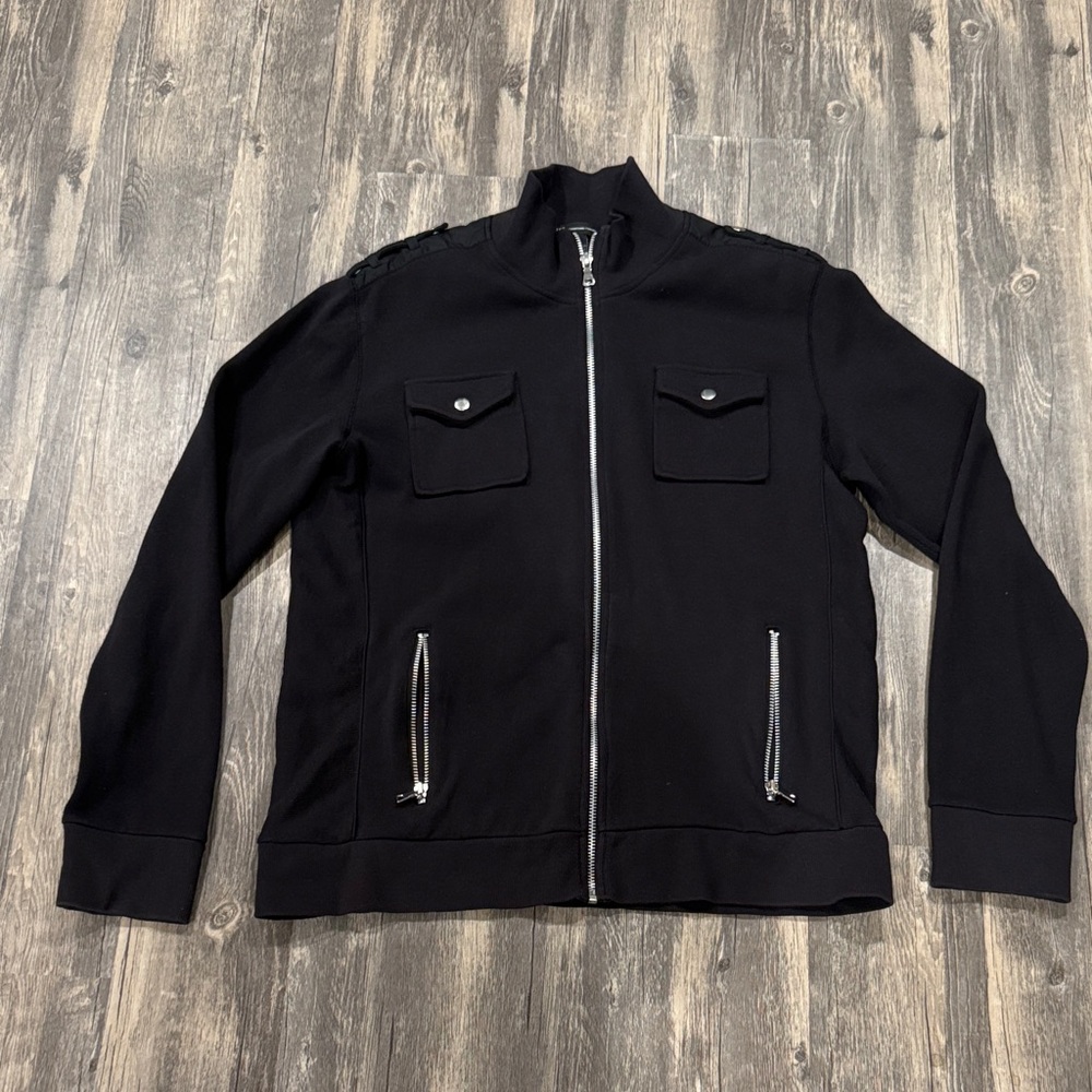 INC International Concepts Black zip front sweater sweatshirt jacket